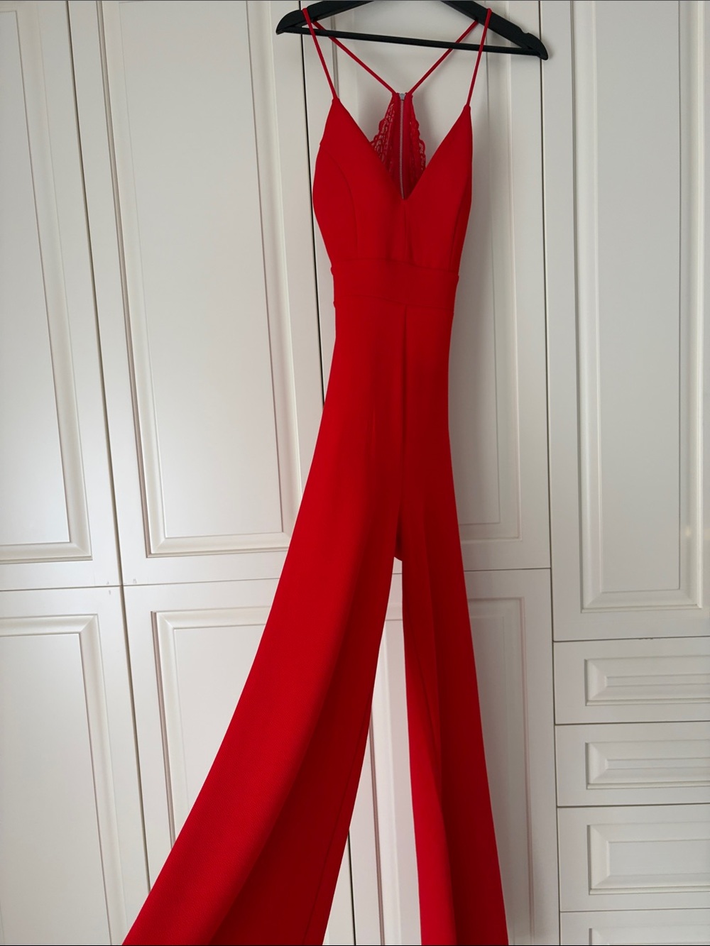 Forever 21 Red Wide-Leg Lace-Back Jumpsuit